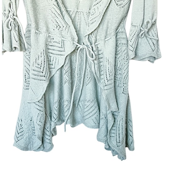 ANTHROPOLOGIE Sparrow Wrap Cardigan Sage Green Open Weave Size Large - Picture 3 of 14